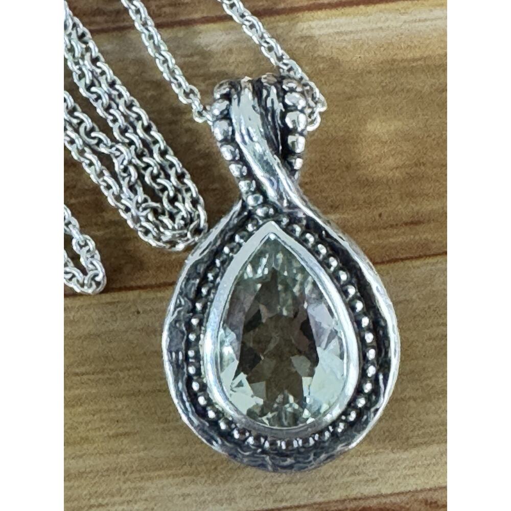 Sterling Silver Green Amethyst Prasiolite Teardrop Pendant Necklace 18” Isreal